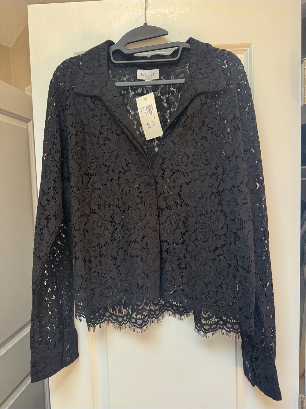 Evereve Women's Black Lace Button-Up Top - NWT